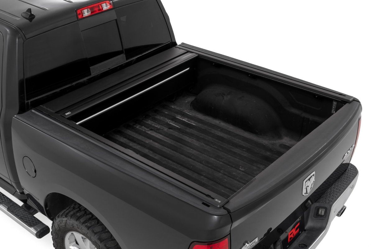 Dodge Ram 1500 Powered Retractable Bed Cover - Rough Country - Heavy-Duty Aluminum, UV Protection - Matte Black - '09-'10